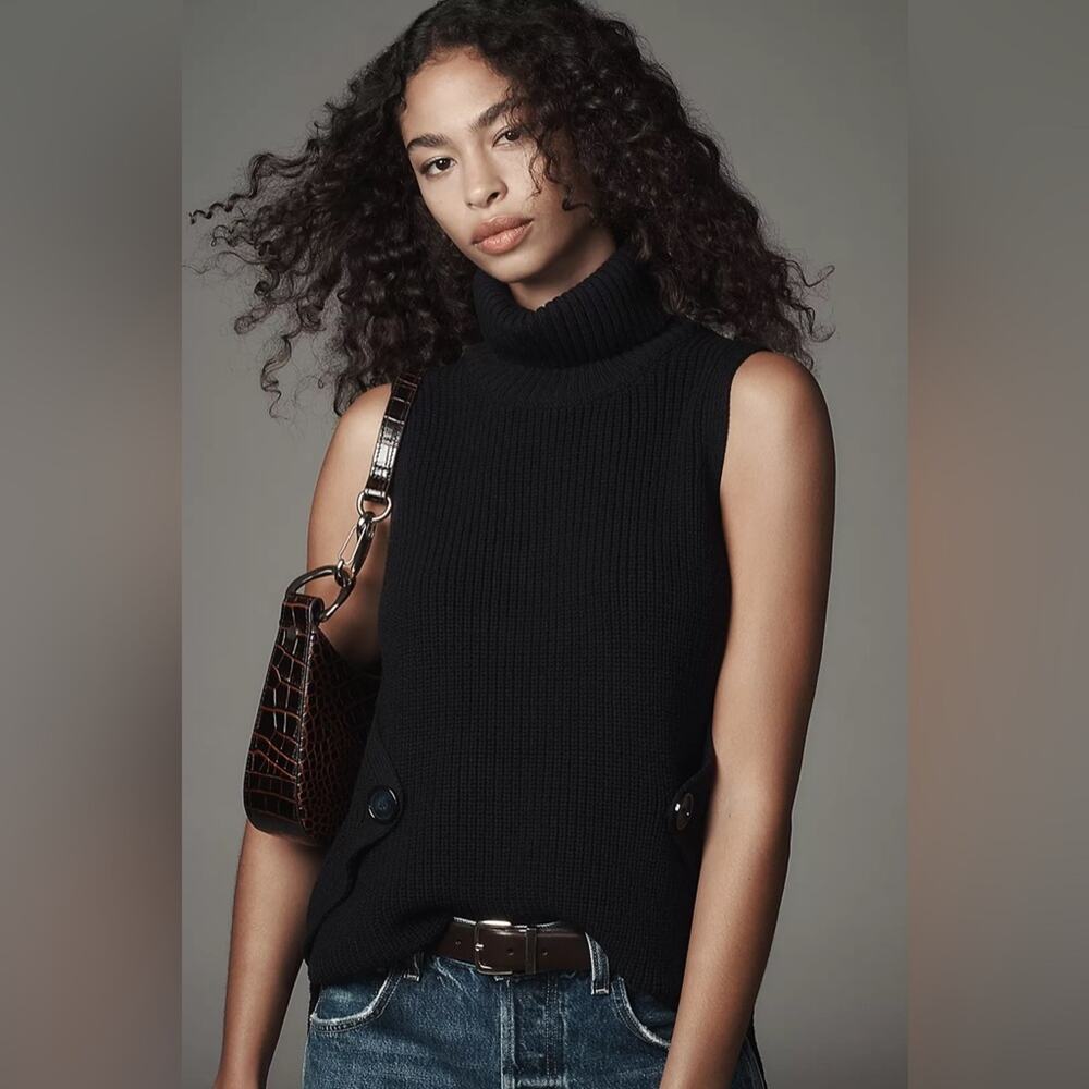 Anthropologie Black Sleeveless Cowl Neck Sweater